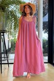 Made in Italy Paulo Pillow Cotton Tie Shoulder Maxi Dress Indian Pink